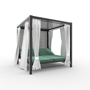 Poolside Cabana 08 with Animated Curtain Blowing in the Wind 3D