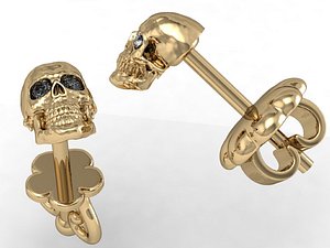 3D stud earring human scull