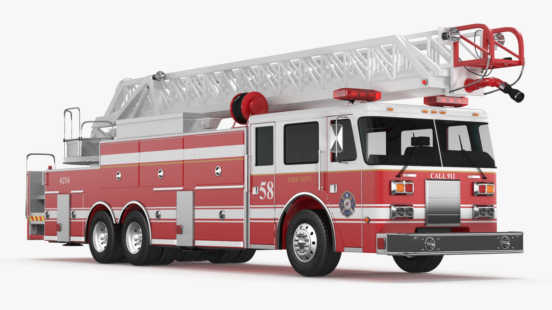 Rear Mount Ladder Fire Truck 3D model preview