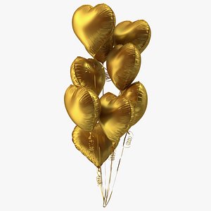 Helium Matte Gold Heart Shape Balloons Bouquet 3D