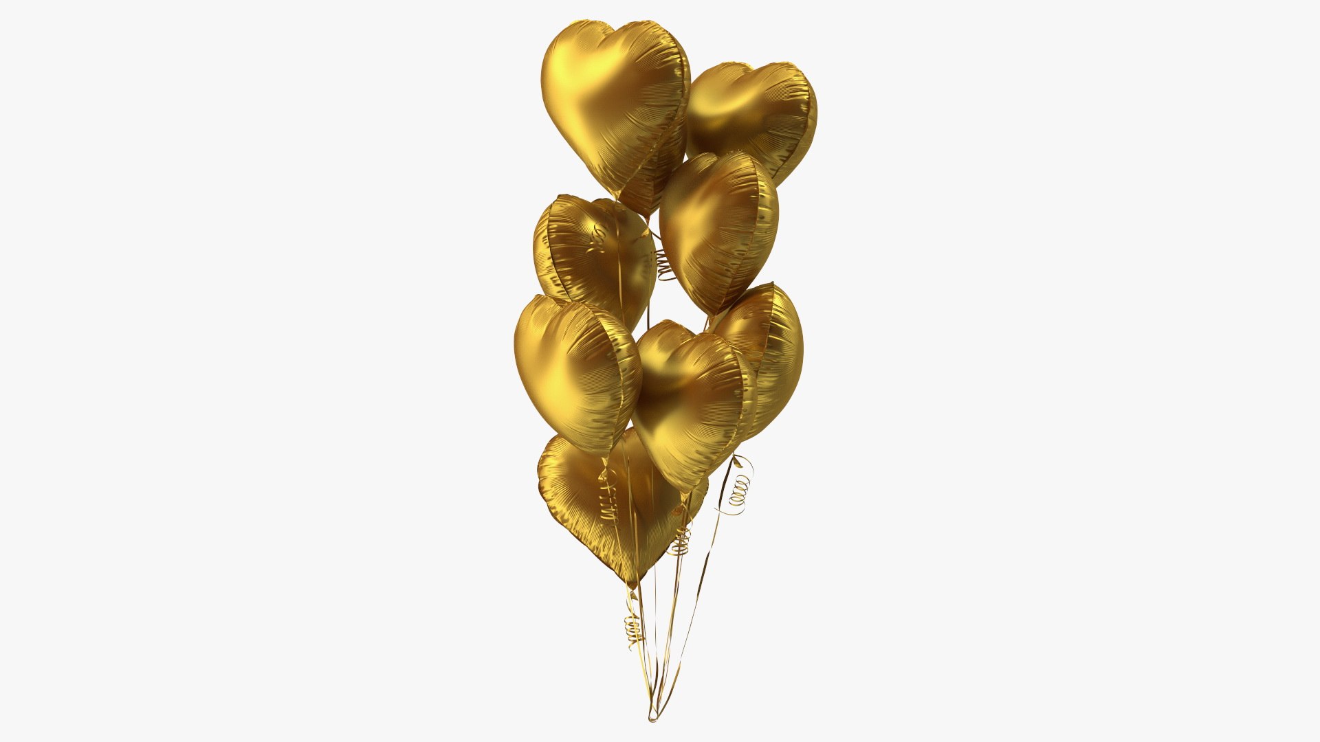 Helium Matte Gold Heart Shape Balloons Bouquet 3D model preview