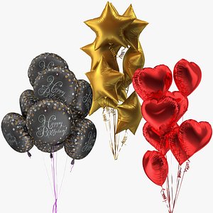 Helium Balloons Bouquets Collection 3D model