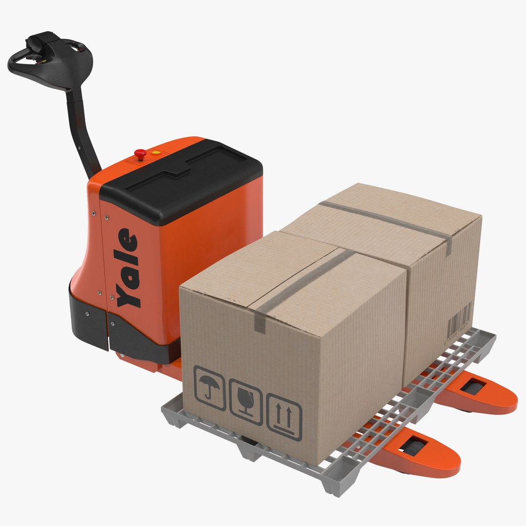 Powered Pallet Jack and Plastic Pallet 3D Models Set 3D model preview