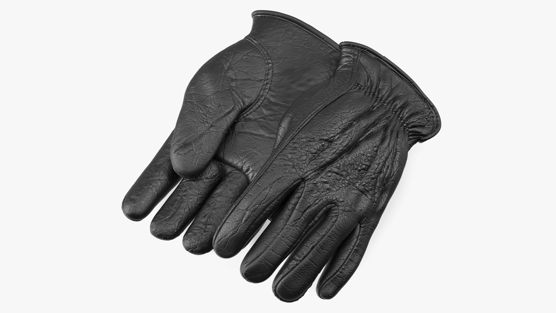 Mens Full Grain Black Leather Gloves 3D model preview