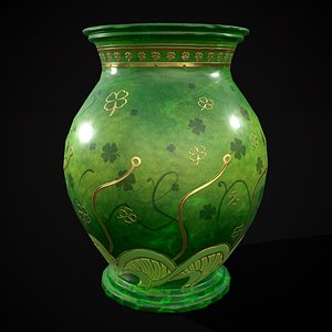 3D model Carved Painted Green Pot