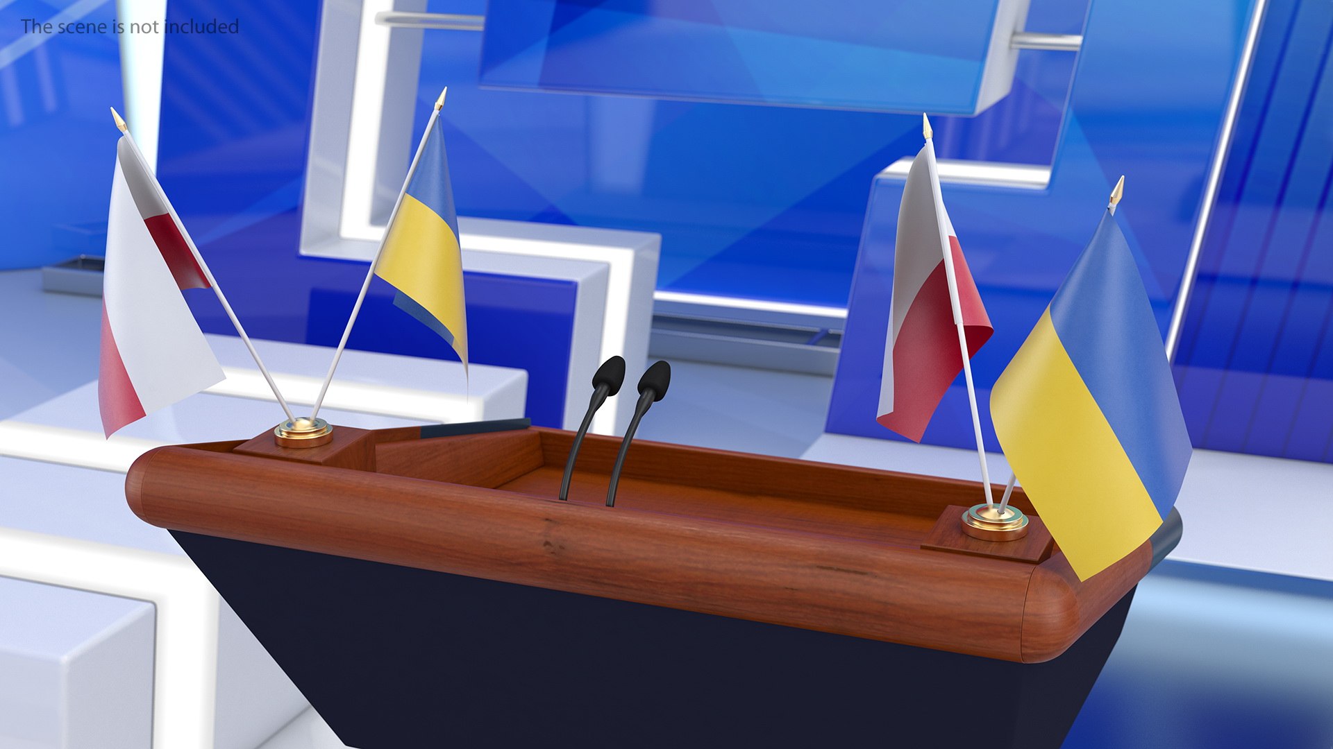 Table Flags Ukraine and Poland 3D model preview