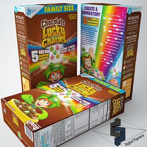 lucky charms chocolate cereal box obj