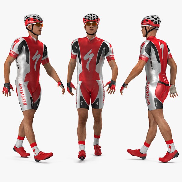 bicyclist red suit rigged 3D