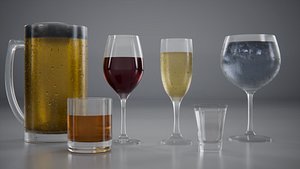 6 Alcohol Glasses Pack 3D model