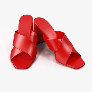 Women's Shoes Red Leather Mules