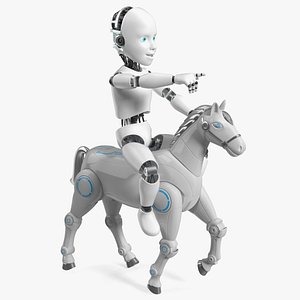 Humanoid Cyborg Child Riding Robotic Horse 3D model