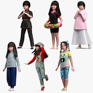 Asian Girl Childs Collection 4 Rigged for Cinema 4D 3D model