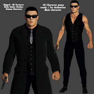 3D REALISTIC HUMAN RIGGED CHARACTER - ASIAN BODYGUARD MAN 3D model