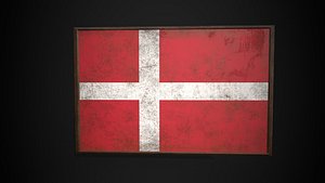 Old Picture Frame With Denmark  Flag - Game Ready PBR Low-poly 3d model 3D