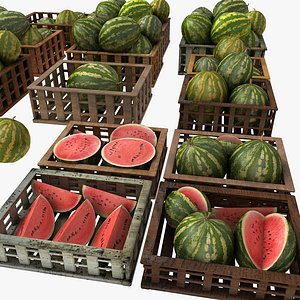 Melon Fruit Crates Cases Market Store Shop Convenience General Grocery Greengrocery Detail Prop Fair Plantation Jungle South Plant Garden Greenhouse Watermelon