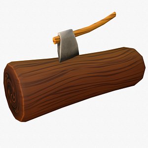 3D Cartoon Log With Axe model