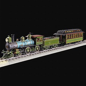 Vintage 19th-Century Steam Locomotive Low-poly
