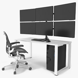 Professional Trading Desk with Six Monitors Furniture
