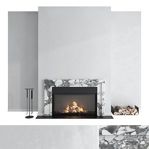 Decorative wall with fireplace set 43 3D model