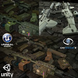 22 Low Poly Game Ready PBR FN SCAR Assault Rifles