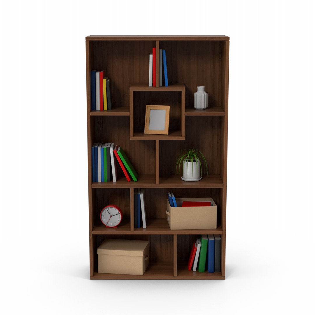 3D Dark Wood Bookcase Set TurboSquid 2057225