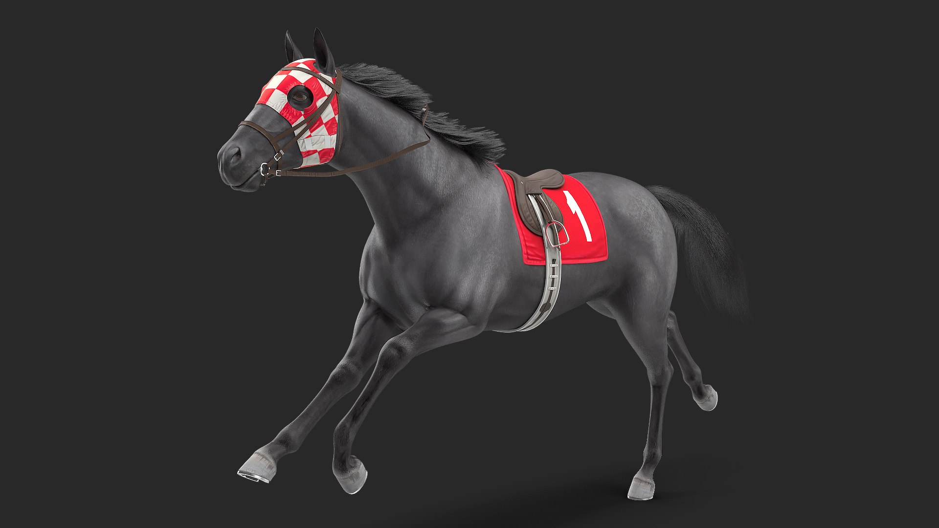 Black Racehorse Fur Rigged 3D model preview