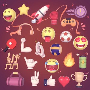 Cartoon Pack Rocket Smiley Face Emoji Emoticon Sport Music Star Hand Trophy Game Controller Ball AD