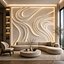 Mural em baixo-relevo com decoração moderna de ondas orgânicas abstratas em formato STL CNC 79