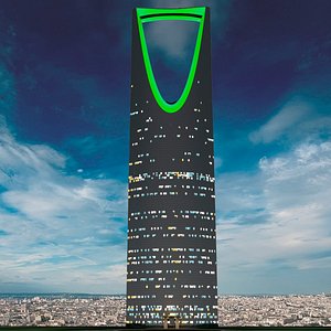 3D Architectural Landmark Green Glow Night