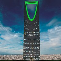 Architectural Landmark Green Glow Night
