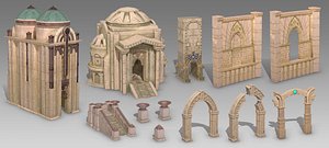 Stone pillars stone walls city gates  palace foundations moat river sewers 3D model