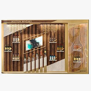Showcase in a supermarket with elite alcohol