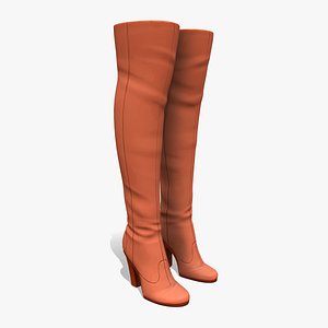 Brown Suede High Heel Thigh Boots 3D model