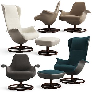 Giorgetti Tilt Swivel Wing Chair and Armchair