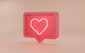 3d social media notification neon light like heart icon