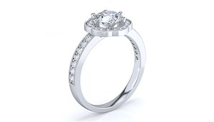 Halo Round Diamond Engagement Gold Ring CAD 3d Model - Ready for 3D Printing Casting