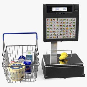 3D Self-service Scales Tornado with Shopping Cart with Goods model