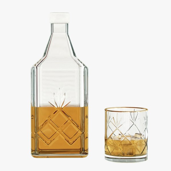 3d realistic bottle whiskey glass model