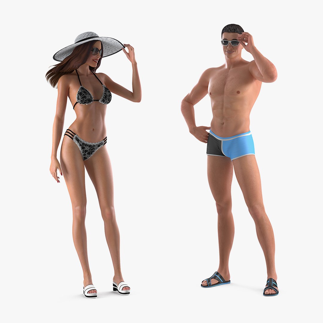 Man and Woman in Swimwear Collection 3D model preview