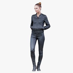 Walking Woman in Shiny Black Outfit Remastered 3D