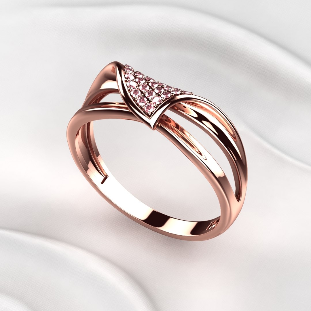 25 Diamonds Bended Fashion Gold Ring Model - TurboSquid 1889004