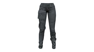 3D Straps Belts Pockets Decorated Punk Slim Skinny Black Pants model
