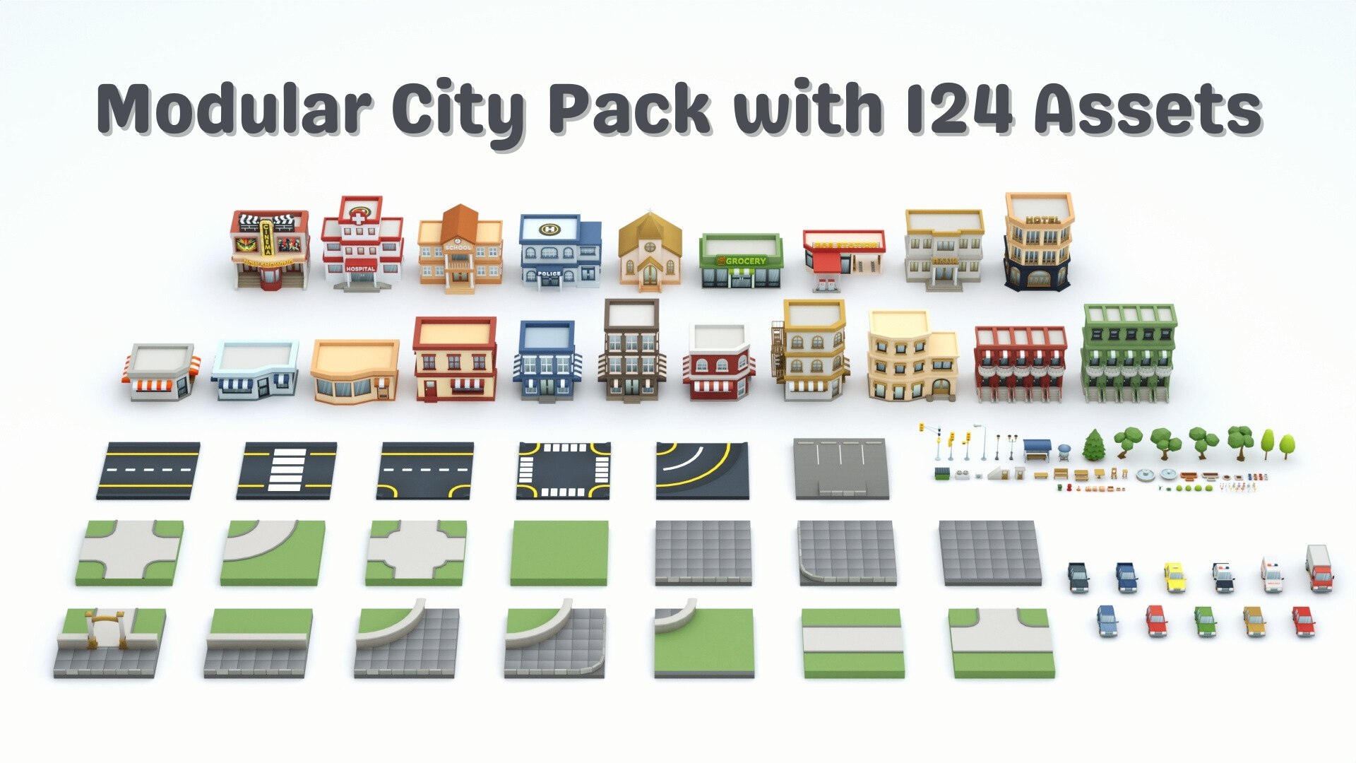 3D Cartoon Low Poly Modular City Pack - TurboSquid 2245580
