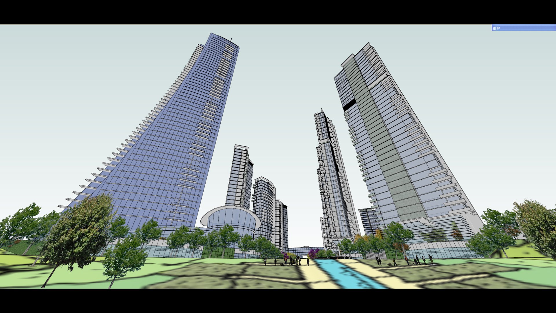 Modern City Commercial Street Office Building Sketch Design Model 3D