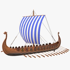 3D Viking Drakkar Sail Blue model
