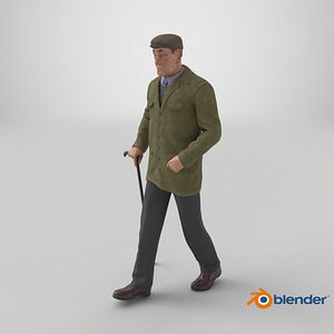 3D model Walking Old Man with Stick