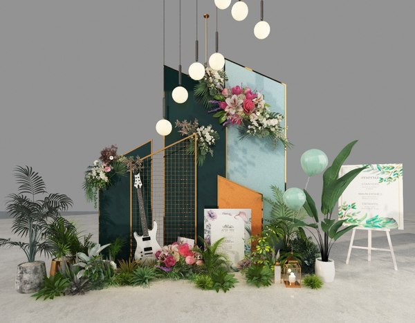 婚礼气球大堂花墙绿植园艺派对舞台3d模型