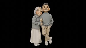 3d model young moslem couple figure 3D