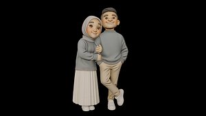 3d model young moslem couple figure
