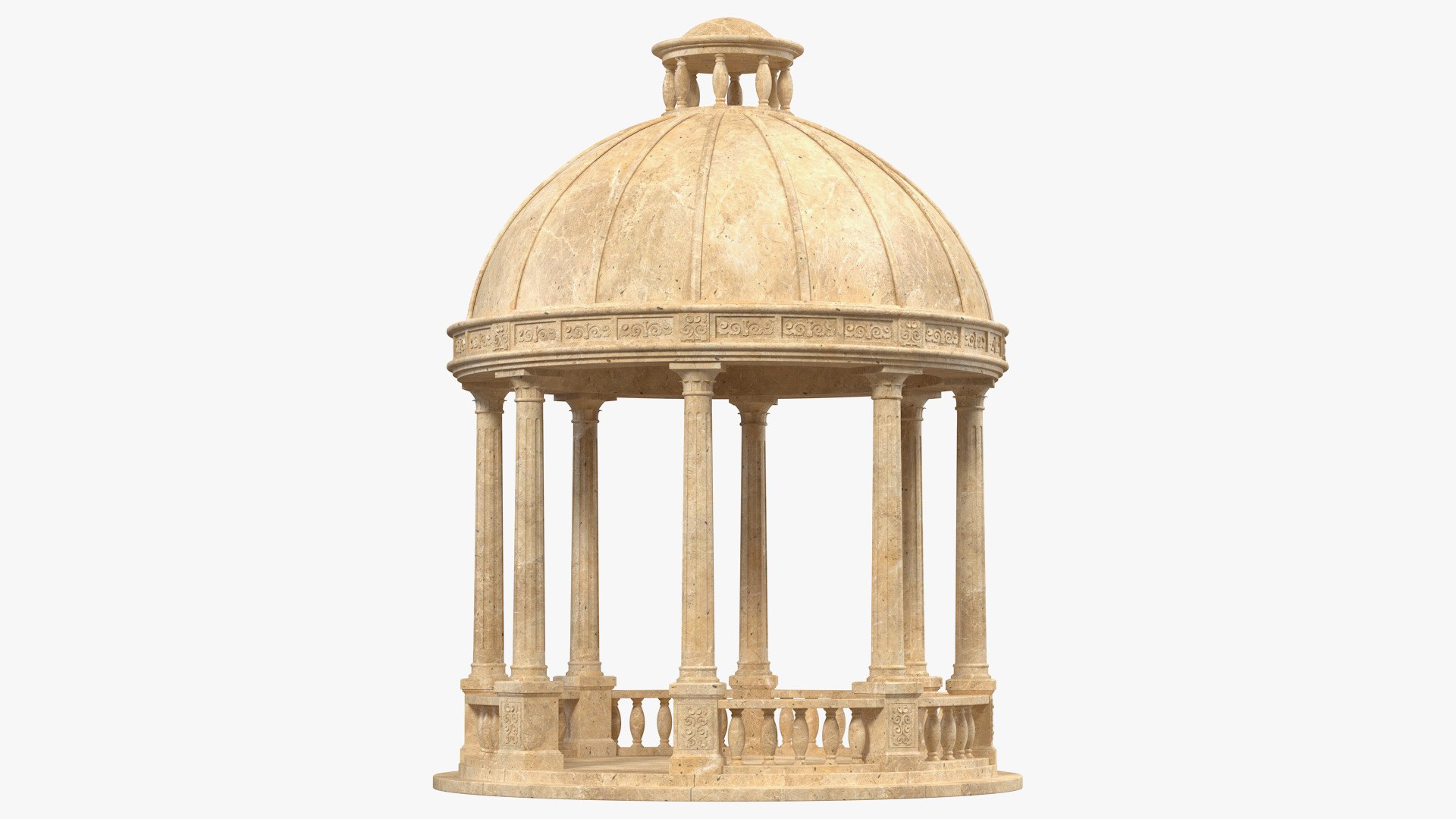 Outdoor Stone Garden Gazebo with Roof 3D model preview